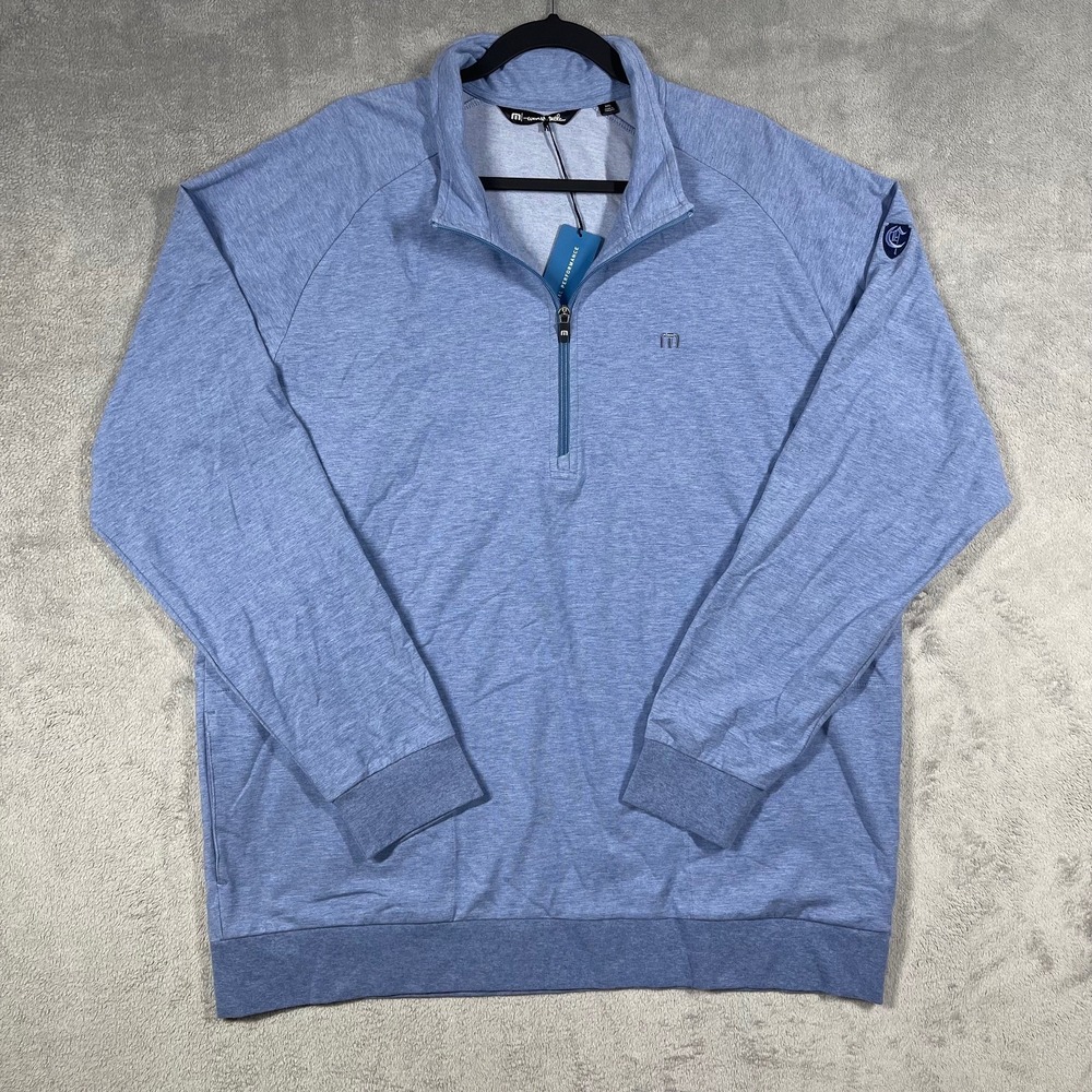 TravisMathew Zachary Mens 1MQ470 Heather Light Blue Quarter Zip Pullover XXL NEW